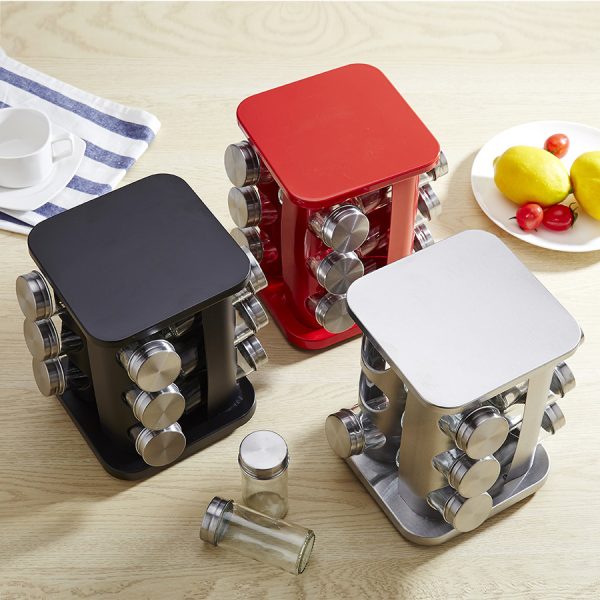 Spice Rack Kitchen Glass Seasoning Salt Pepper Sugar Jars And Stainless Steel Rack Holder Kitchen Storage Spice Rack - Image 2