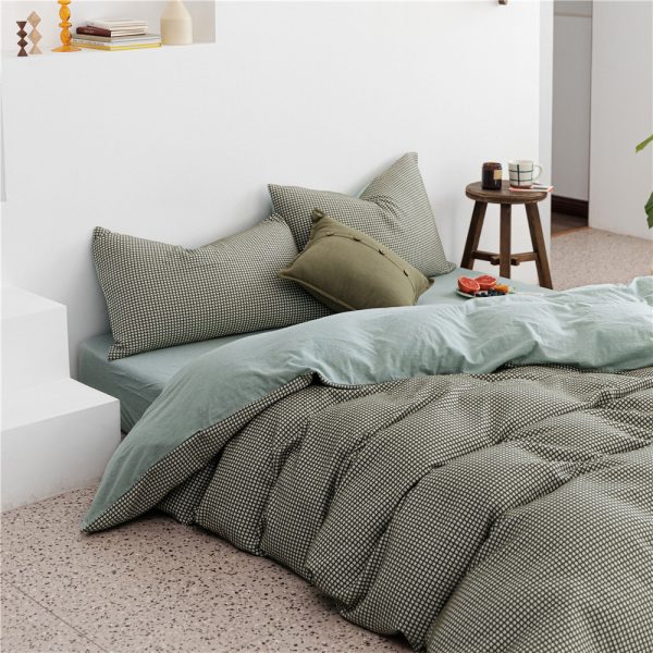 Tianzhu Cotton Nude Sleeping Four-piece Set 100 Cotton Simple Knitted Quilt Cover Bedding - Image 3