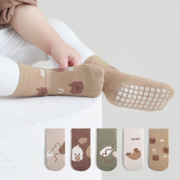 Children's Mid-calf Cute Cartoon Non-slip Dotted Rubber Floor Socks