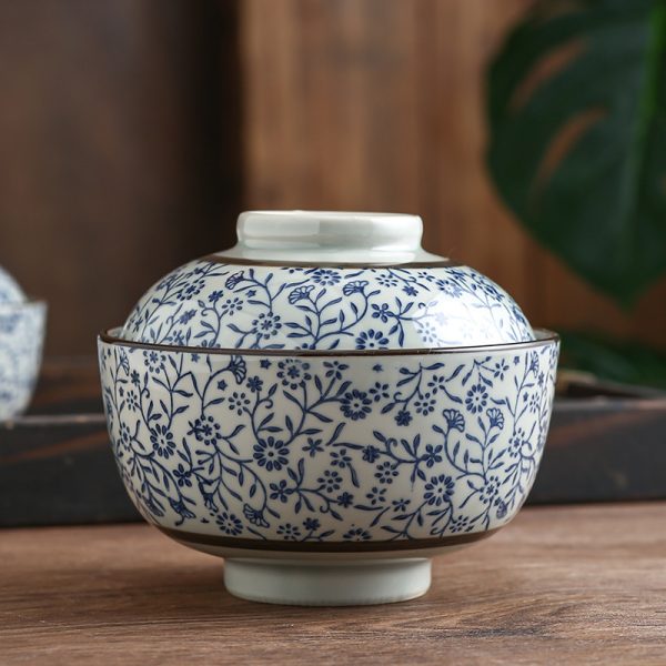 Auspicious Flower Tureen Slow Cooker Ceramic With Lid Steamed Rice Bowl - Image 2