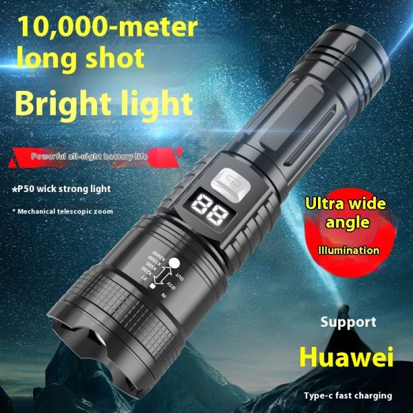 Flashlight Zoom Power Display Long-lasting Super Bright