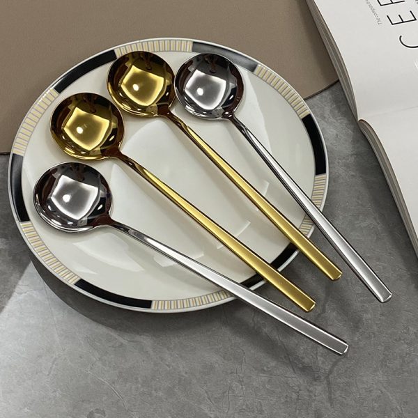 304 Stainless Steel Household Golden Round Head Spoon Creative - Image 3