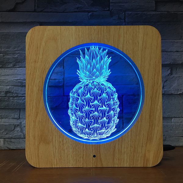 Simple creative pineapple photo frame lamp LED visual lamp wood grain touch colorful night light gift desk lamp - Image 2