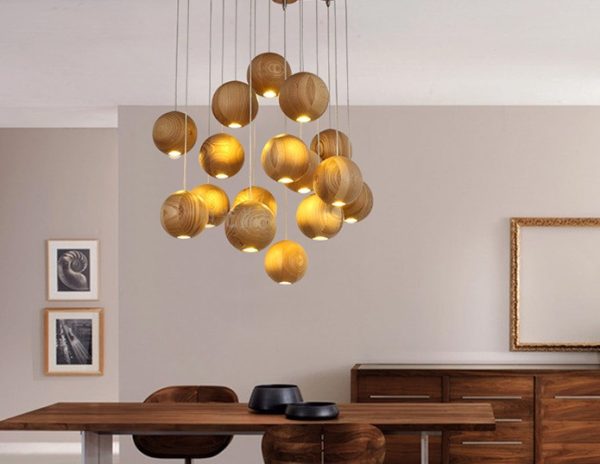 Nordic wood solid wood ball chandelier creative personality living room dining room hanging lamps - Image 2