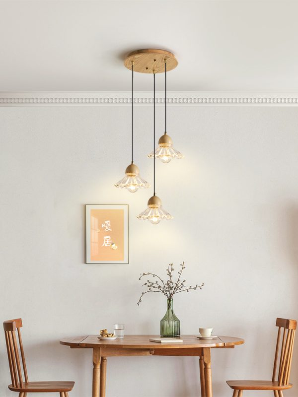 Solid Wood Glass Three Head Restaurant Nordic Modern Minimalist Chandelier - Image 7