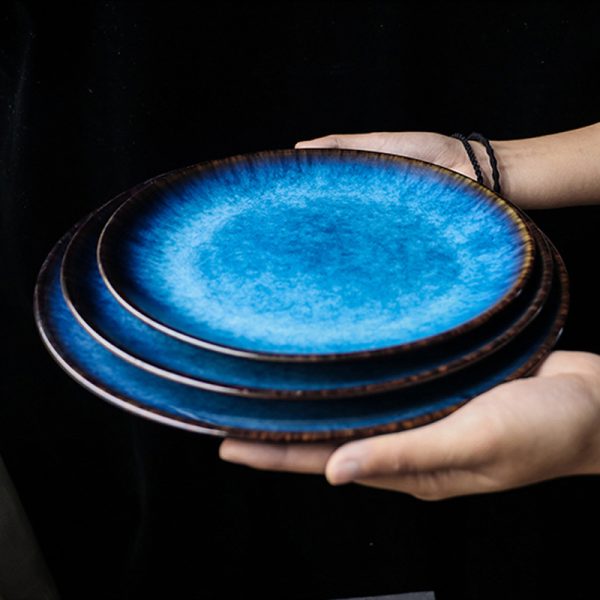 Creative Household Blue Ceramic Plate Tray Retro Tableware - Image 3