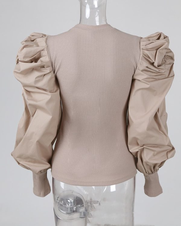 Puff Sleeve Patchwork Top Women - Image 4