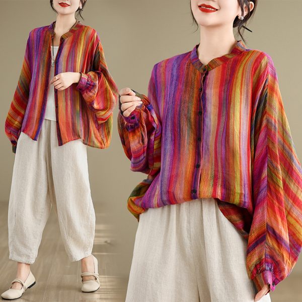 Rainbow Bar Anti-aging Elegant Lining Shirt Top For Women - Image 2