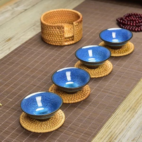 6pcs Vintage Rattan Drinks Tea Cup Mats Coasters Round Teapot Insulation Mat Decoration - Image 7