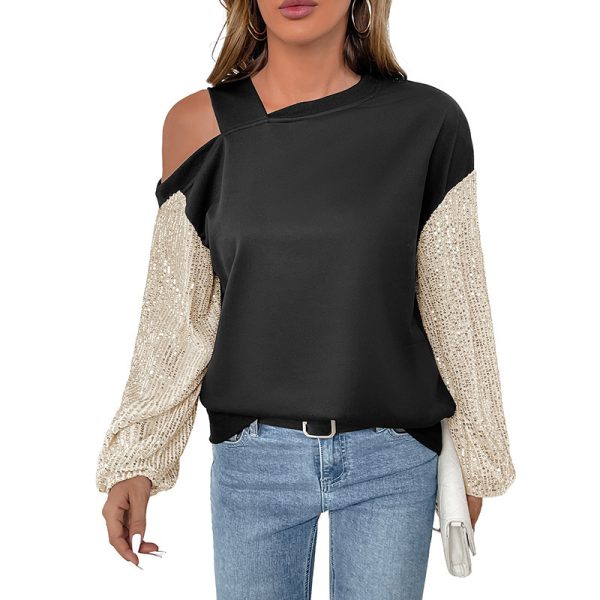 Long Sleeve Sequined Off-the-shoulder Multicolor Hoodie Women - Image 5