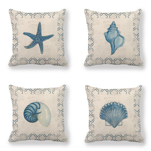 Blue Wind Sea Life Linen Pillowcase - Image 2