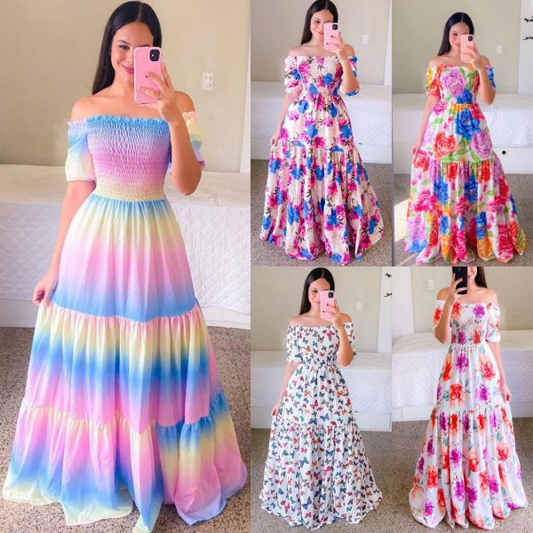 Women's Off-shoulder Floral Fashion Off-shoulder Long Dress - Image 2