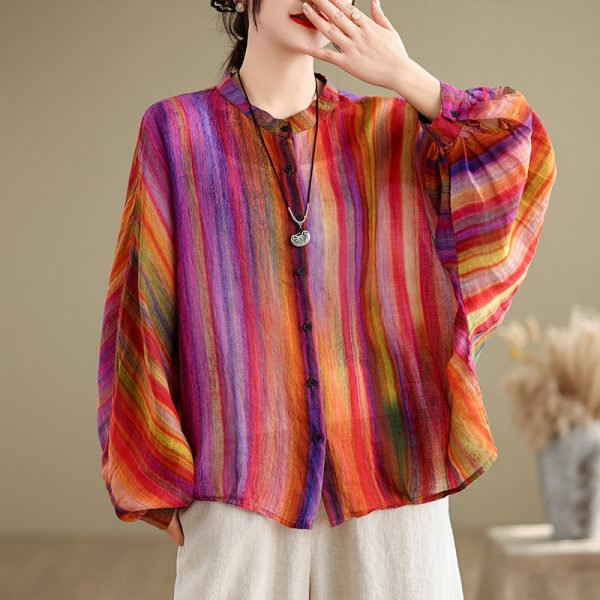 Rainbow Bar Anti-aging Elegant Lining Shirt Top For Women - Image 3