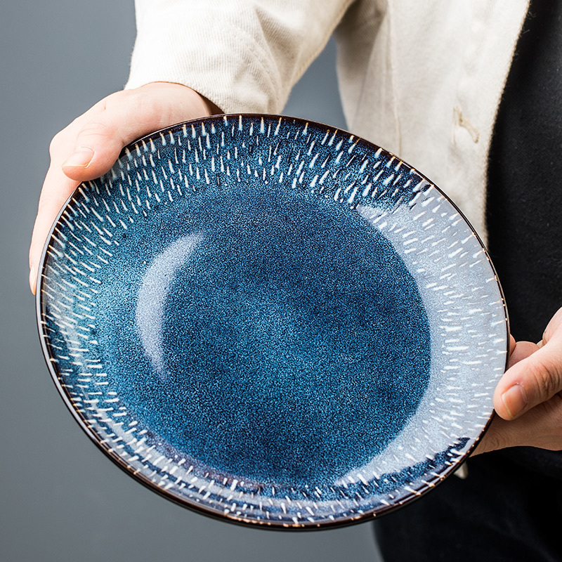 Home Blue  Creative Ceramic Dish Round Plate