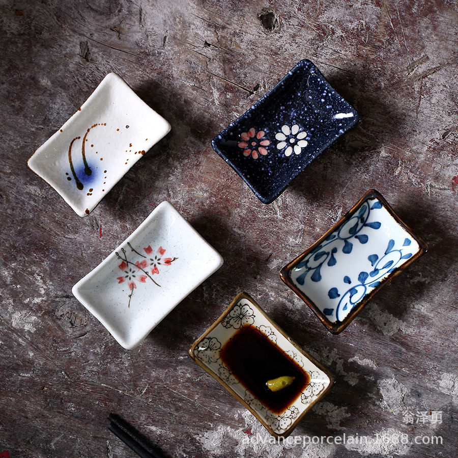 Creative Japanese Rectangular Kitchen Ceramic Sauce Dish