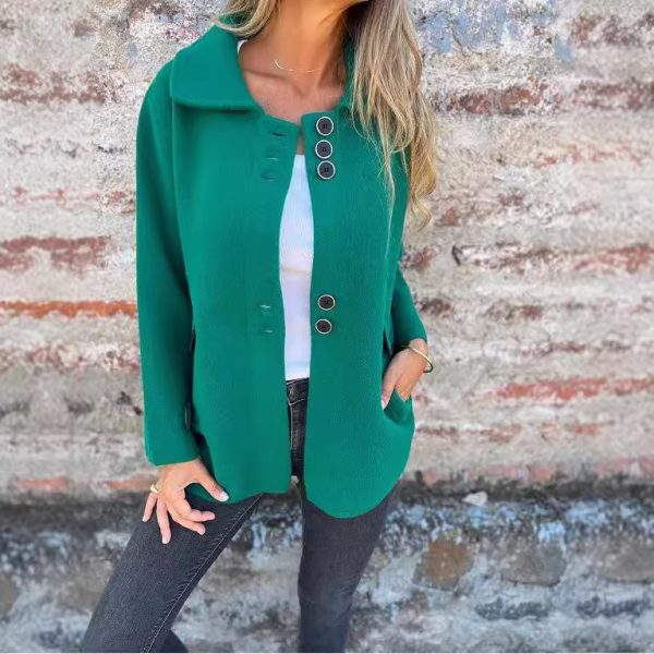 Solid Color Polo Collar Single-breasted Long Sleeve Coat - Image 2