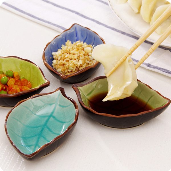 Creative leaf ceramic small dish kitchen tableware sauce vinegar sauce dish household ice split glaze snack saucer - Image 2