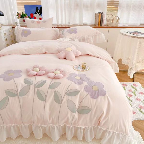 Cotton Four Piece Floral Three-dimensional Embroidery Quilt Cover Bed Sheet - Image 8