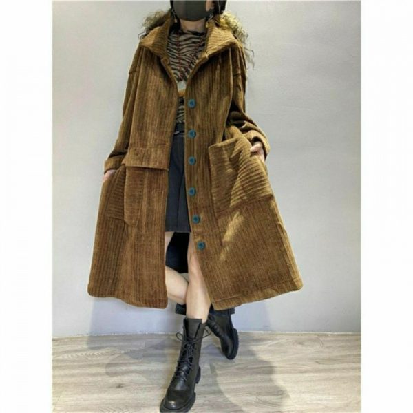 Corduroy Plus Size Coat Women's Mid-length - Image 2