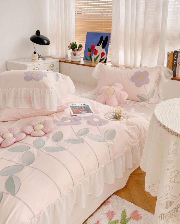 Cotton Four Piece Floral Three-dimensional Embroidery Quilt Cover Bed Sheet - Image 10