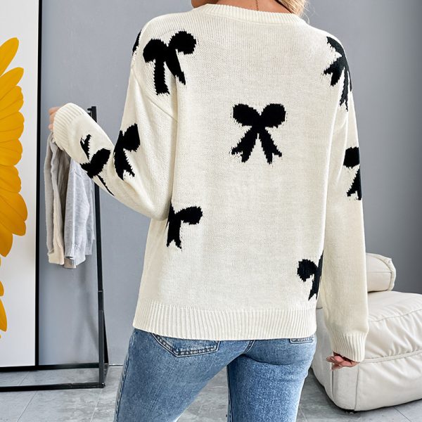 Round Neck Bowknot Jacquard Autumn And Winter Sweater Women - Image 4