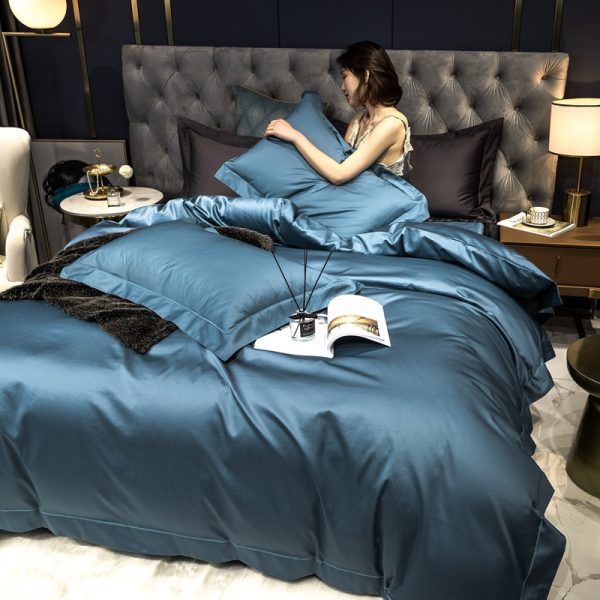 Long-staple Cotton Four-piece Simple Contrast Color Embroidery Cotton Pure Cotton Sheets - Image 3