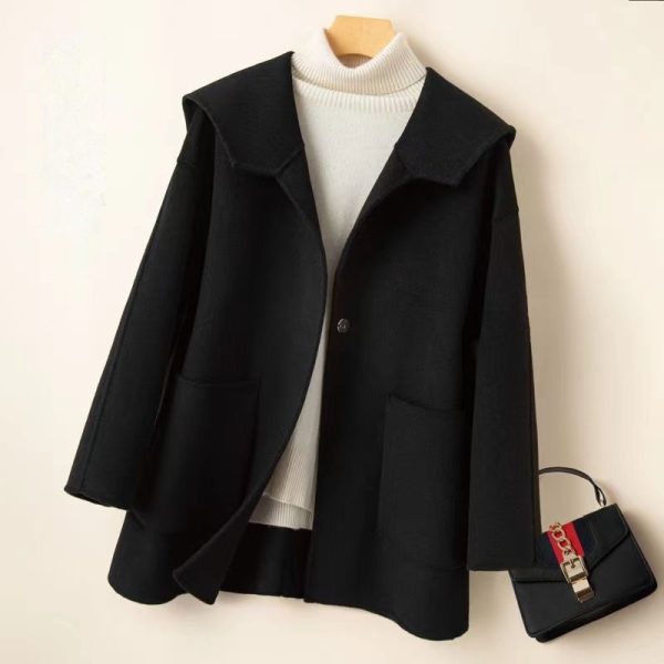 Sailor Collar Loose Plus Size Reversible Cashmere Coat