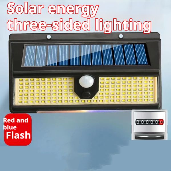 Solar Wall Lamp Outdoor Infrared Sensor Lamp Three-side Luminous Garden Lamp Red And Blue Flashing Warning Light - Image 7