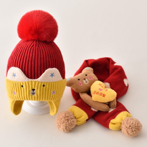 Children's Hat Baby Wool Earmuffs Hat Scarf Suit - Image 9