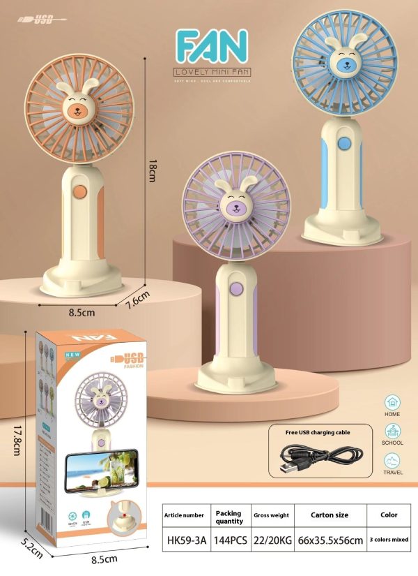 New Summer Cartoon Handheld Mini Usb Rechargeable Fan Desktop Stand - Image 6