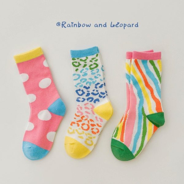 3 Pairs Wave Dot Lattice Colorful Socks - Image 3