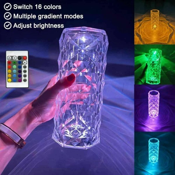 LED Crystal Table Lamp Diamond Rose Night Light Touch Atmosphere &Remote Control - Image 2