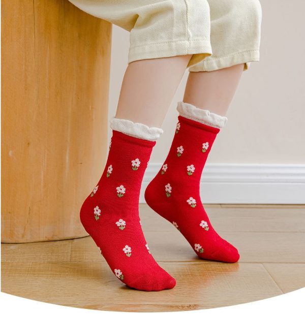 Children's Socks Autumn And Winter Cartoon Forest Red Lace Socks - Image 6