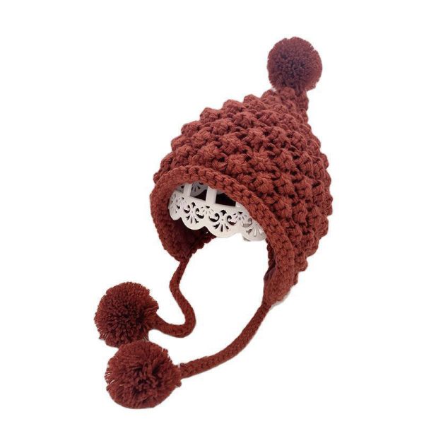 Handmade Flower Fake Braids Thickened Baby Knitted Hat - Image 5