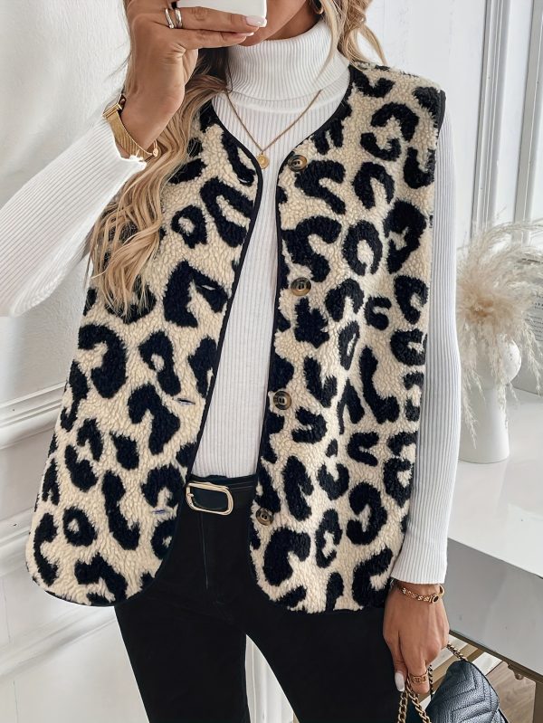 New Leopard Print Front Button Plush Fashion Vest - Image 6