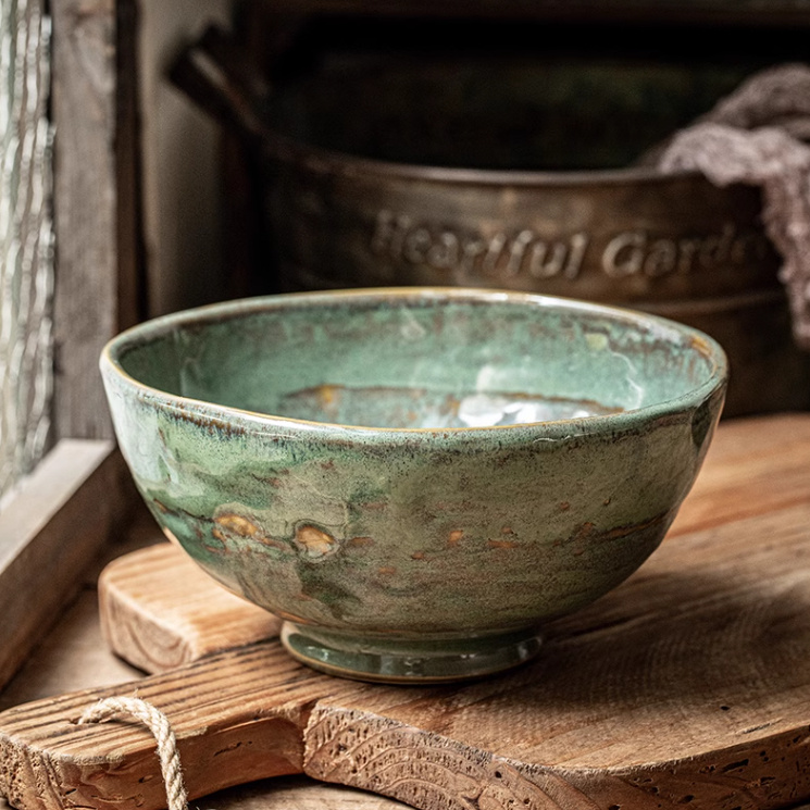 Green Glaze Kiln Ceramic Noddle Bowl