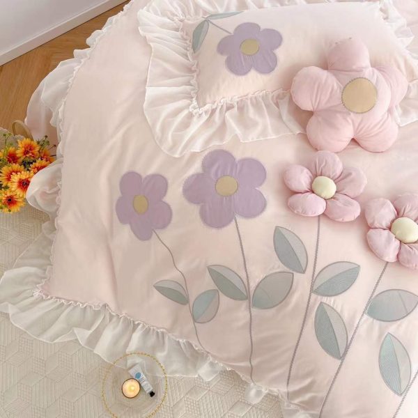 Cotton Four Piece Floral Three-dimensional Embroidery Quilt Cover Bed Sheet - Image 6