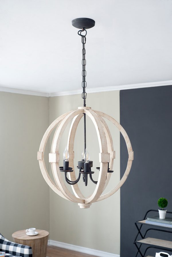 6 - Light Wood Chandelier With Adjustable Chain For Kitchen, Dining Hall Entrance, Bulb Not Included - Image 2