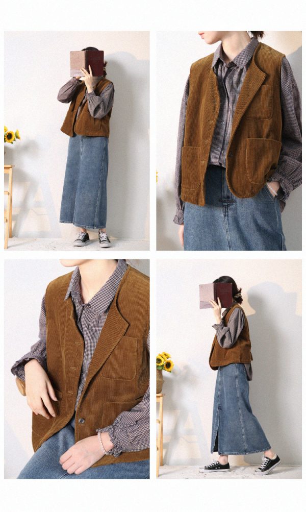 Retro Elegant Corduroy Vest Coat Women - Image 5