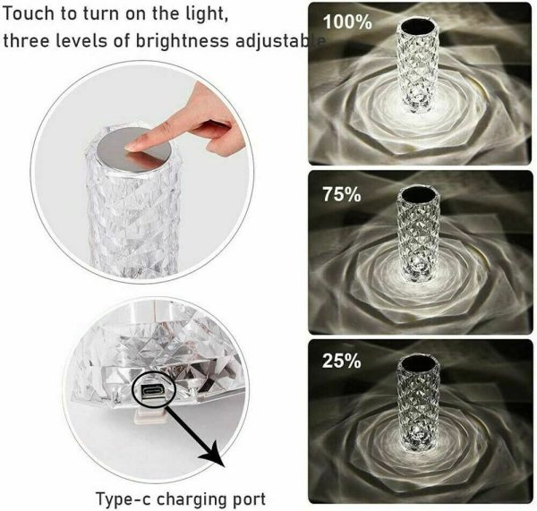 LED Crystal Table Lamp Diamond Rose Night Light Touch Atmosphere &Remote Control - Image 9