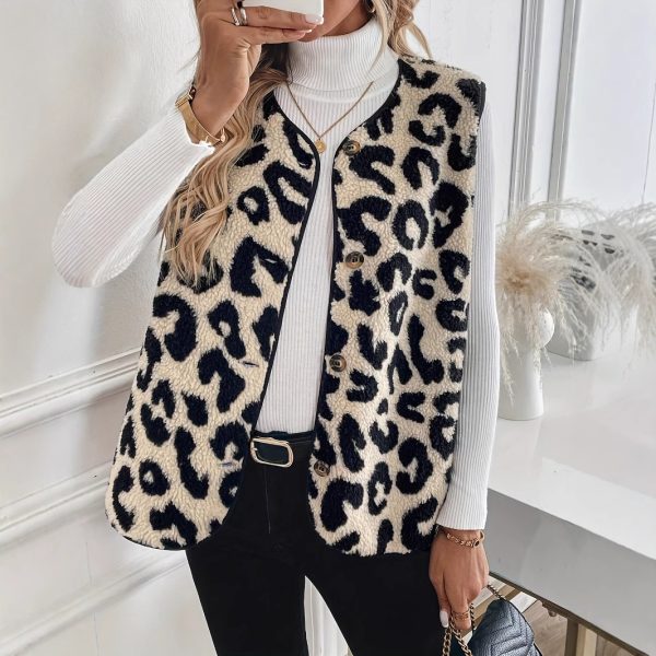 New Leopard Print Front Button Plush Fashion Vest