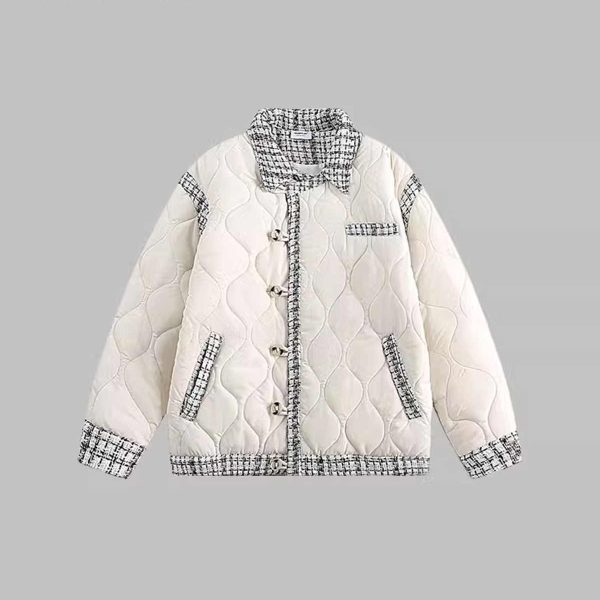 Gourd Grid Stitching Classic Style Cotton-padded Coat - Image 5