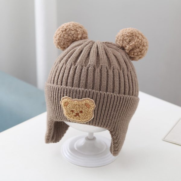 Baby Hat Warm Earflaps Cap Cute Bear Baby Knitted Woolen Cap - Image 6