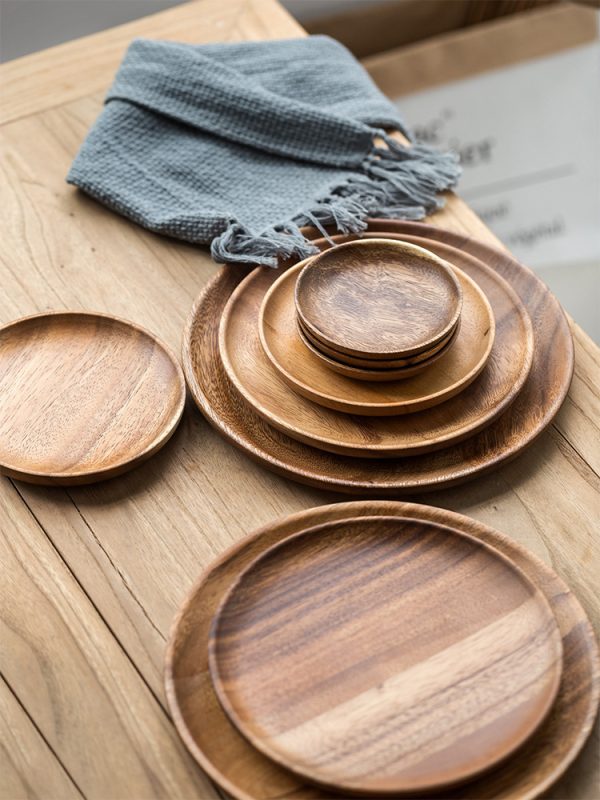 Walnut Japanese Round Tableware Wood Dish - Image 6