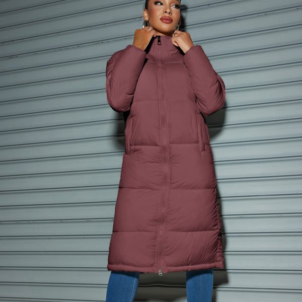 Women's Fashion Zipper Cotton Coat With Solid Color Warm - Image 3
