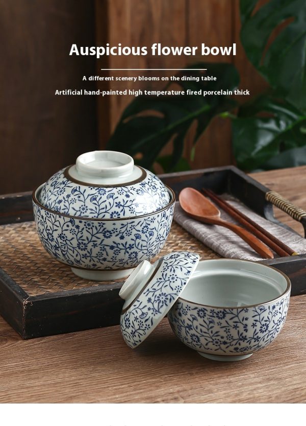 Auspicious Flower Tureen Slow Cooker Ceramic With Lid Steamed Rice Bowl - Image 10