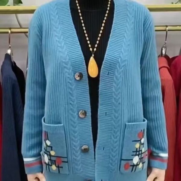 Double Pocket Sweater Cardigan Mom Coat - Image 3