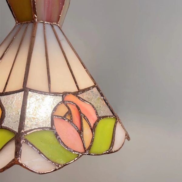 Tea Chestnut French Retro Rose Stained Glass Chandelier - Image 3