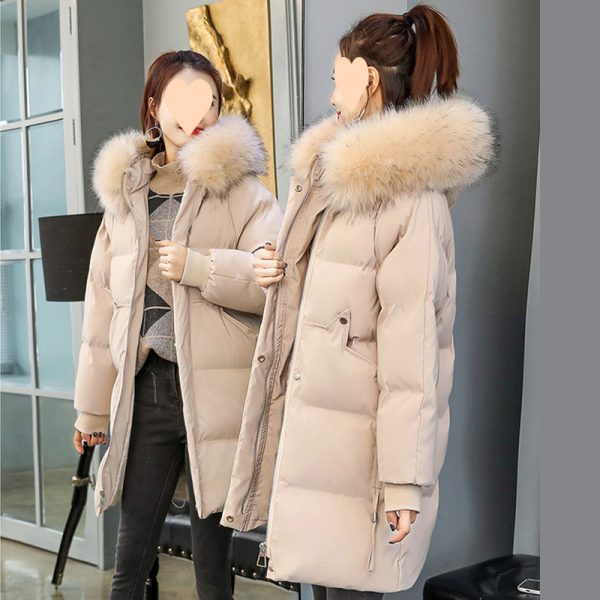 Hooded Large Fur Collar Slim Fit Thick Mid-length Cotton-padded Jacket - Image 4