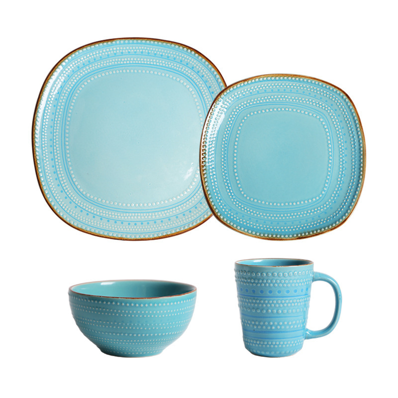 Four-piece Set Of Creative Embossed Ceramic Tableware For Salad Bowl